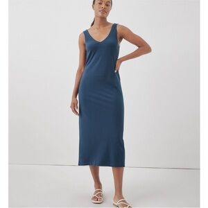 Pact Luxe Jersey Midi Slip Dress Blue Size M
